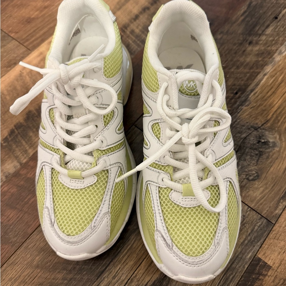 Michael Kors Kit Trainer White and Lime Green Sneakers